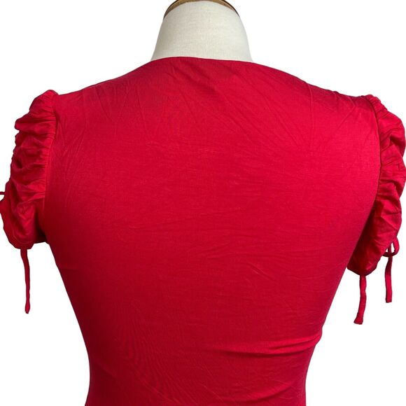 Lovers and Friends Jupiter Bodysuit Size S Red Square Neck Ruched Knit - Picture 11 of 16